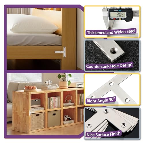 Alise T Flat Brackets,Corner Bracket Corner Brace Mending Plate Repair 120mm x 120mm Stainless Steel Flat Braces for Wood Tables, Chairs, Sofas, Beds, Cabinets, Doors and Windows,Brushed,Pack of 8 - size: 120x120mm, style: Brushed