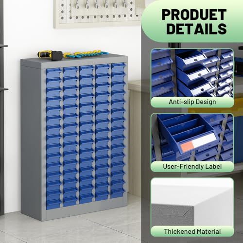 Yeeoy 75 Drawers Parts Cabinet, Bolt and Nut Tool Storage Cabinet, Steel Parts Organization Shelves with ABS Material Drawer & Labels for Tool Hardware Storage, Grey - size: 75 Drawers