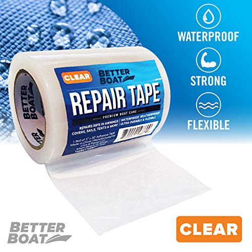 Better Boat Repair Tape for Fabric and Vinyl 30ft x 3in, Clear Waterproof Patch Tape for RV Awning Canvas Tent Tarp Sail Canopy Boat Cover, Heavy Duty - color: Clear