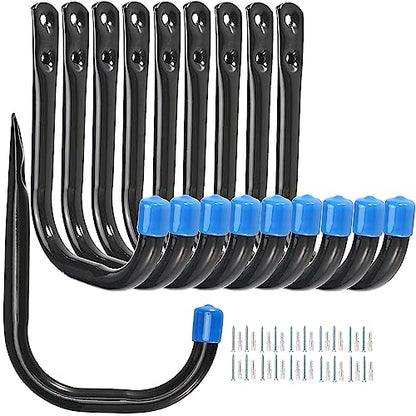 Garage Storage Hooks for Hanging, 4Inch Heavy Duty Wall Mount J Utility Hooks, Hangers-Organizer for Tools, Bikes, Ladders, Chairs, 10 Pack (‎12G-4inch10)
