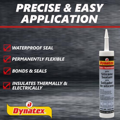 Dynatex 143381 Industrial Grade Silicone Sealant, Clear, Marine Caulk, 300ml Cartridge - Bonds, Seals, Protects - Waterproof, Weatherproof, Thermally and Electrically Insulating, Permanently Flexible