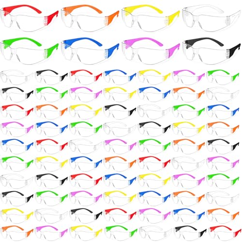 50 PCS Safety Glasses Bulk Unisex 8 Colors Clear Safety Goggles with ANSI Z87.1 Impact & Scratch Resistant, Ploycarbonate Safety Sunglasses for Construction Lab Work Carpentry Outdoor - color: 8 Colors-50 Pcs, size: Wide temples