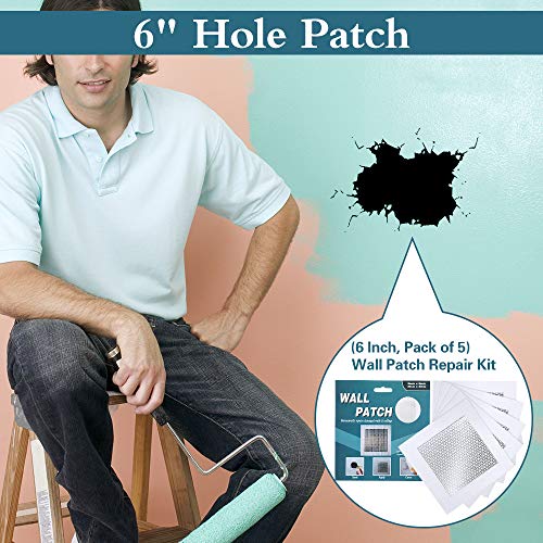 6'' by 6'' Wall Repair Patch, 5 Pcs Plasterboard Patch, Plaster Repair Kit, Safe Mend Plaster, Safemend Drywall Repair Adhesive, Filler for Walls Ceiling Hole, Self Adhesive Aluminum Mesh Wall Repair - size: 6" X 6" - 5 Pcs