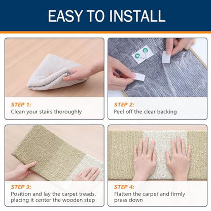 OLANLY Stair Treads Non Slip 15PCS, 8" x 30" Indoor Stair Runners for Wooden Steps, Edging Stair Rugs with Reusable Peel and Stick Adhesive for Kids Elders and Pets, Beige - color: Beige
