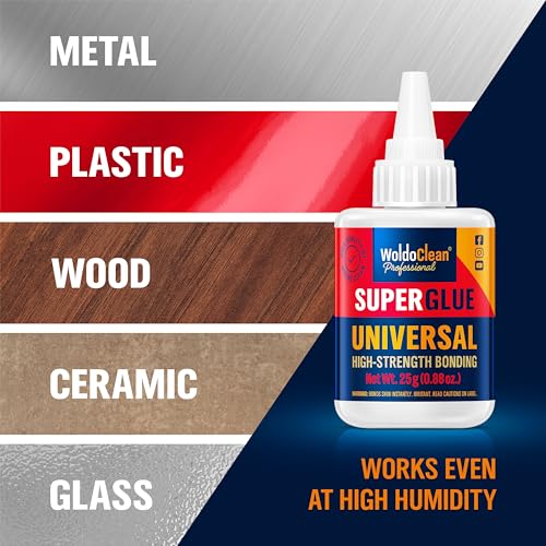 WoldoClean Super Glue All-Purpose Liquid 25g - Fast Drying Clear CA Adhesive for Metal, Plastic, Wood, Ceramic, Glass & DIY Repairs