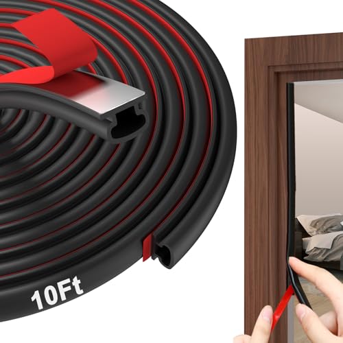 alophoty Weather Stripping Door Seal - 10 Ft Self-Adhesive TPE Rubber Door Seal Strip for Door Frame/Window Seal, Soundproofing & Insulation Strip to Block Drafts, Wind, Noise, Dust (Black) - color: Black D (W×H: 0.35×0.24 in), size: 10 Ft