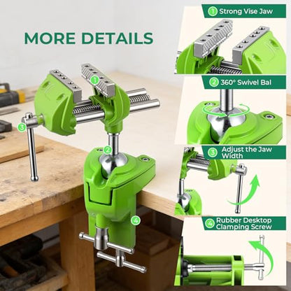 Bench Vise, 360° Swiveling Articulating Vise with Post Universal, Woodworking Vise, 360° Heavy Duty Cast Steel, Table Clamp Vise for Workbench DIY Projects, Handcraft Creations