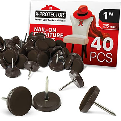 Chair Glides X-PROTECTOR – 1" Furniture Glides 40 pcs – Brown Nail-on Chair Sliders – Premium Chair Leg Floor Protectors – Slide Effortlessly with Chair Leg Pads That Protect Your Floor! - size: 1" 40 PCS Brown