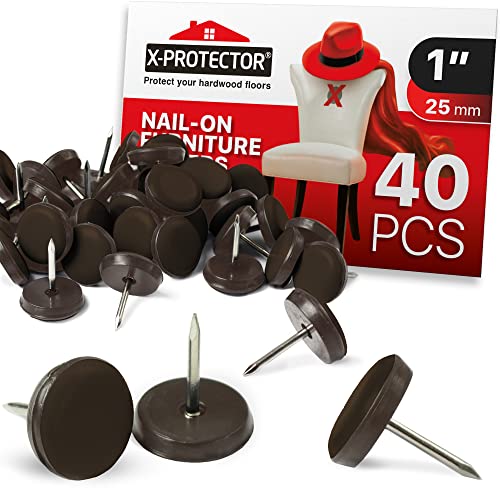 Chair Glides X-PROTECTOR – 1" Furniture Glides 40 pcs – Brown Nail-on Chair Sliders – Premium Chair Leg Floor Protectors – Slide Effortlessly with Chair Leg Pads That Protect Your Floor! - size: 1" 40 PCS Brown