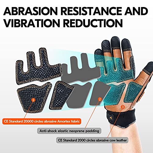 Vgo... 1 Pair -20℃/-4°F COLDPROOF,Winter Work Leather Gloves,Impact Gloves,Anti-Vibration,Water Resistant(CA7722FW) - color: Brown, size: Large