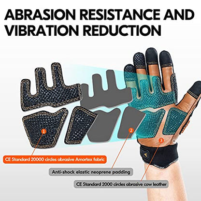 Vgo... 1 Pair -20℃/-4°F COLDPROOF,Winter Work Leather Gloves,Impact Gloves,Anti-Vibration,Water Resistant(CA7722FW) - color: Brown, size: Large