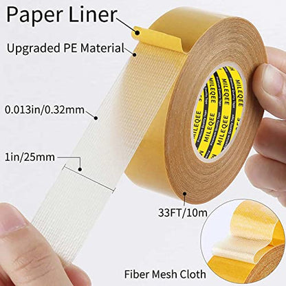 Double Sided Tape Heavy Duty,1in x 33FT(10m), Universal High Tack, Strong Wall Adhesive with Fiberglass Mesh, Super Sticky Resistente Clear Tape, Easy Use Transparent Tape School Supplies - size: 1" X 33ft