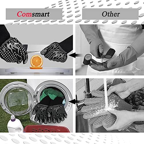 Comsmart BBQ Gloves, 1472F Heat Resistant Silicone Non-Slip Oven Mitts, Long Kitchen Gloves Perfect for Grilling, Cooking, Baking, Cutting - color: Gray, size: long