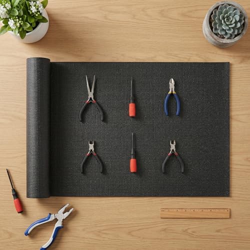MAYJOYDIY 8Ft Black Tool Box Liner 16inch Heavy Duty Toolbox Drawer Liners Non Slip Rolling Tool Mat Easy Cut Draw Mat for Protecting Tools Garage Workshop Cabinet Workbench