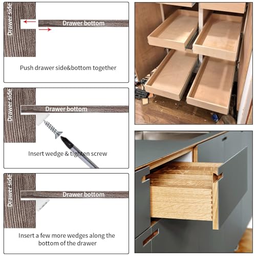 120 Pcs Drawer Bottom Support Brackets,Drawer Wedges with Screws, Fixing Mending Wedges, Angle Code Bracket Fasteners, Plastic Drawer Reinforcement Repair Kit for Furniture Sagging Drawer