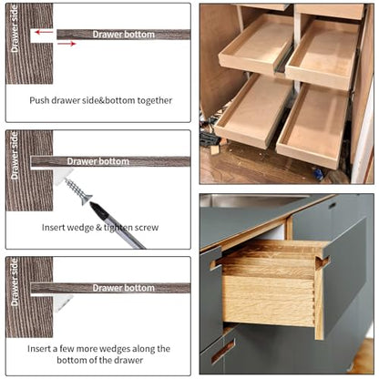 120 Pcs Drawer Bottom Support Brackets,Drawer Wedges with Screws, Fixing Mending Wedges, Angle Code Bracket Fasteners, Plastic Drawer Reinforcement Repair Kit for Furniture Sagging Drawer