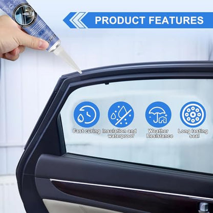 Automotive Adhesive Sealant for Repair Car Body, 100ml Auto Body Glue Bonding Heat Resistant, Heavy-Duty Black Silicone Adhesive Glue for Car Door, Interior, Metal, Plastic (1.69 floz*2)