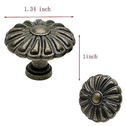 12 Pack Vintage Dresser Knobs, Antique Bronze Drawer Knobs Pull Handles, 1.34in Diameter, Flower Shape - style: Flower Shape-A