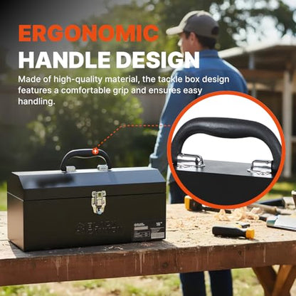 Black Canyon 16 Inch Tool Box, Metal Tool Box, 0.8mm Carbon Steel, Portable&Padlockable, 4 Non-Slip Foot Pads, Ideal for Trailer, Mechanic, DIY-ers, Car Toolbox, Workshops, Garages, Repair Shops - size: 16-1/8 in