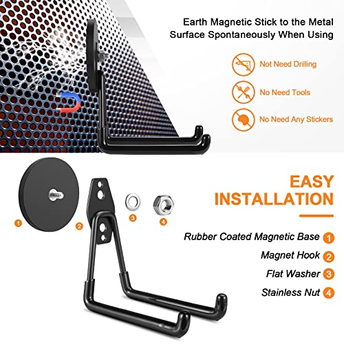 ENUODA Strong Magnetic Hooks Heavy Duty Large Magnet Garage Hooks Storage Hook Utility Magnet Tool Holder for Metal Cabinet, Pegboard, Shelve, Tool Chest, Shovel, Broom, Garden Tools, 2PCS - color: Black