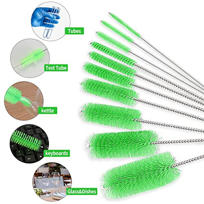 CiaraQ Bottle Cleaning Brushes, 8 Inch Nylon Tube Brush Set, Cleaner for Narrow Neck Bottles Cups with Hook, Set of 10pcs. - color: Green, size: 8.0 Inch (10pcs)
