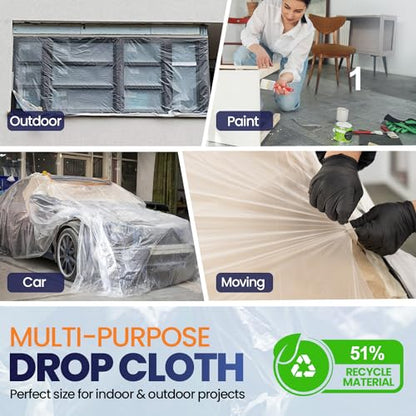1 Pack 12 x 9 ft Extra Large Plastic Drop Cloth for Painting - Light & Durable Tarp Cover for Furniture - Plastic Clear Tarp Waterproof - Paint Floor Covering - Painters Drop Cloth Sheeting - size: 1 Sheet