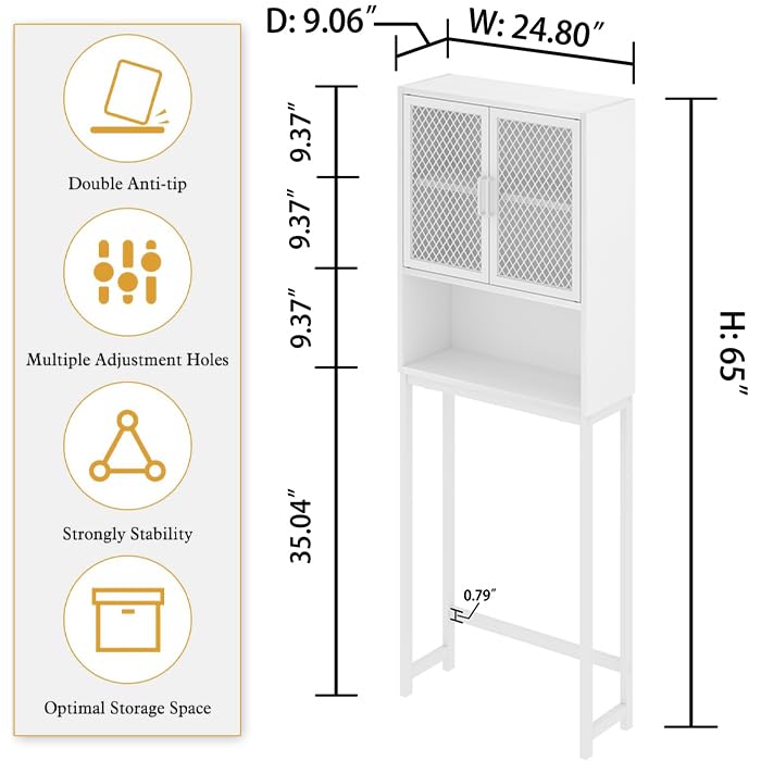 Launica Over The Toilet Storage, Industrial Bathroom Organizer Over Toilet, Freestanding Over Toilet Bathroom Storage Cabinet with Rack, Wood Metal Bathroom Space Saver Shelf Over Toilet, White Oak - color: White Oak
