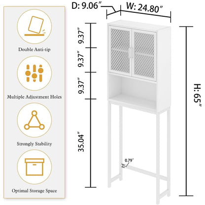 Launica Over The Toilet Storage, Industrial Bathroom Organizer Over Toilet, Freestanding Over Toilet Bathroom Storage Cabinet with Rack, Wood Metal Bathroom Space Saver Shelf Over Toilet, White Oak - color: White Oak