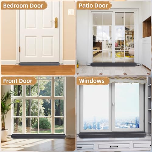 Door Draft Stopper for Bottom of Door and Window, Heavy Duty Guard Gap Snake Stripping, Cold Air Blocker, Warm Air Sealer, Door Noise Blocker with Hanging Loop, 48 inch, Grey - size: 48 inch