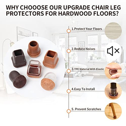 Ezprotekt 24 Pcs Small Clear Square Chair Leg Floor Protectors for Hardwood Floors, Silicone Felt Furniture Pads, Table Chair Leg Cups Covers, Bar Stool Leg Protectors Caps (S Fit: 3/5" to 7/10") - size: S-Square