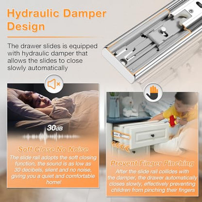 YENUO Soft Close Stainless Steel Full Extension Drawer Slides Side Mount 10 12 14 16 18 20 22 24 inch Ball Bearing Rails Track Guide Glides Runners Heavy 100 lb (Stainless Soft Close-1 Pair, 24 Inch) - color: White-Stainless Soft Close, size: 24 Inch