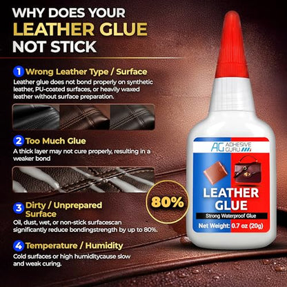 Adhesive Guru Leather Glue (2x0.7 oz) Super Glue for Purses, Sofas and Furniture Repair Ideal for DIY, Upholstery and Leathercraft. Waterproof, Compitable with Aerosol Accelerator - 2 Pack - size: 2 Pack, style: Leather Glue