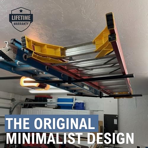 StoreYourBoard Adjustable Overhead Ladder Rack – Garage Organizer Ladder Shelf for Step & Extension Ladders - Storage Racks and Shelving for Garage Organization - Ceiling Mounted - Holds 150 lbs - size: Full