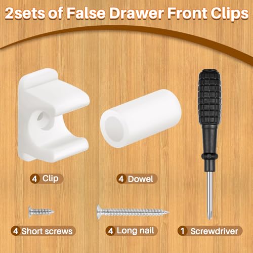 Juexica False Cabinet Front Clip False Drawer Front Clips Sink Tip Out Snap with Screws Screwdrivers for Hardware Replacements(White,4 Pairs) - color: White