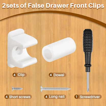 Juexica False Cabinet Front Clip False Drawer Front Clips Sink Tip Out Snap with Screws Screwdrivers for Hardware Replacements(White,4 Pairs) - color: White