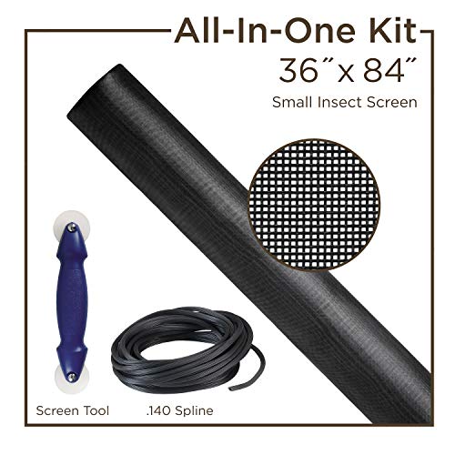 Saint-Gobain ADFORS Small Insect Screen Repair Kit for Window & Door, 36 inches x 84 inches, DIY Window & Door, For Screen Repair, Protects from Small Insect, Comes with Spline Tool & Spline
