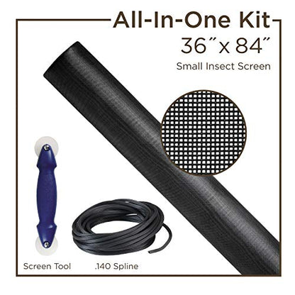 Saint-Gobain ADFORS Small Insect Screen Repair Kit for Window & Door, 36 inches x 84 inches, DIY Window & Door, For Screen Repair, Protects from Small Insect, Comes with Spline Tool & Spline