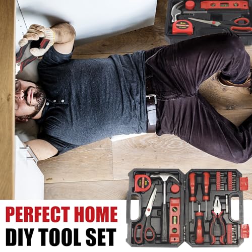 SPICIMOMO Basic Home Red Tool Kit - 38 Pieces Tool Set with Portable Storage Boxes for Daily Repairing and Maintenance, Home DIY Tool Kit Set for Office & Garage - style: 38 Pieces Red
