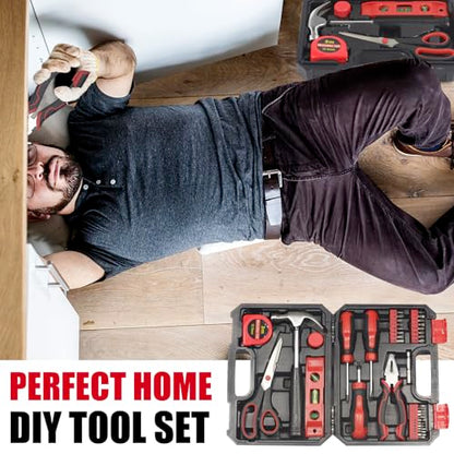 SPICIMOMO Basic Home Red Tool Kit - 38 Pieces Tool Set with Portable Storage Boxes for Daily Repairing and Maintenance, Home DIY Tool Kit Set for Office & Garage - style: 38 Pieces Red