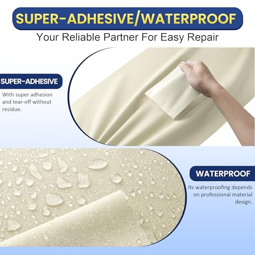 Self-Adhesive Canvas Repair Tape, 8.3" x 11" Waterproof Canvas Repair Patch, Fabric Patch Repairs Kit for Furniture, Tents, Sunbrellas, Boat Covers Awnings, Couches, Clothes, Bags Beige&White - color: Beige&White, size: 8.3" x 11"