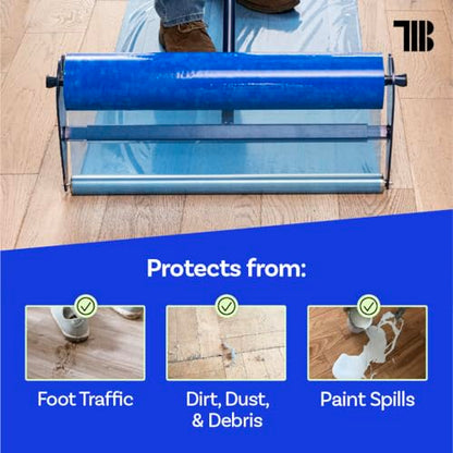 Floor Protection Film, 48 inch x 500' roll, Made in USA, Blue Self Adhesive Floor Protector for Moving and Construction, Temporary Covering for Protection of Hardwood, Tile, Hard Surfaces