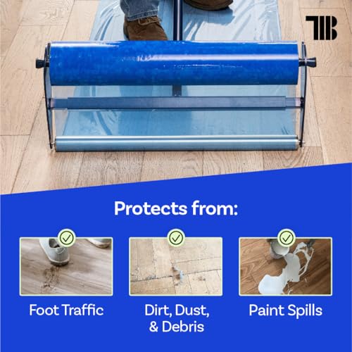 TapeManBlue Floor Protection Film, 36" x 500', Made in USA, Blue Self Adhesive Floor Protector Tape for Moving, Painting and Construction, Temporary Covering to Shield Hardwood, Tile, Hard Surfaces