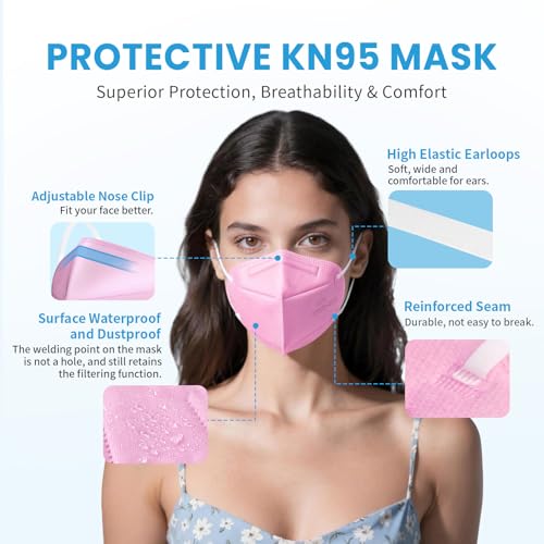 akgk KN95 Face Mask 50 PCS, Breathable Protection Masks, 5-Ply KN95 Hot Pink Masks, Cup Dust Safety Masks - color: Hot Pink
