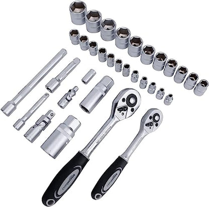 Amazon Basics 65-Piece General Household Home Repair and Mechanic's Hand Tool Kit Set with Storage Case, Portable, Non-Slip Handles, Black - size: 65 piece