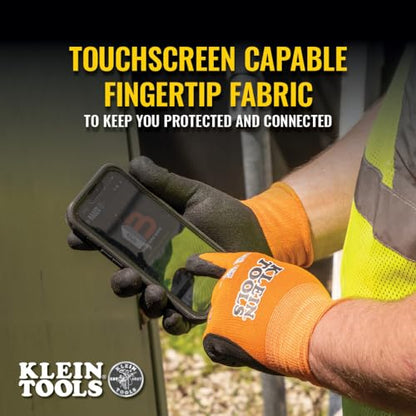 KLEIN TOOLS 60672 Work Gloves, Knit Dipped Cut Resistant ANSI A1 Nitrile Coated Gloves, Nylon-Spandex, Touchscreen Capable, Large, 1-Pair - size: Large, style: 1-pair Pack