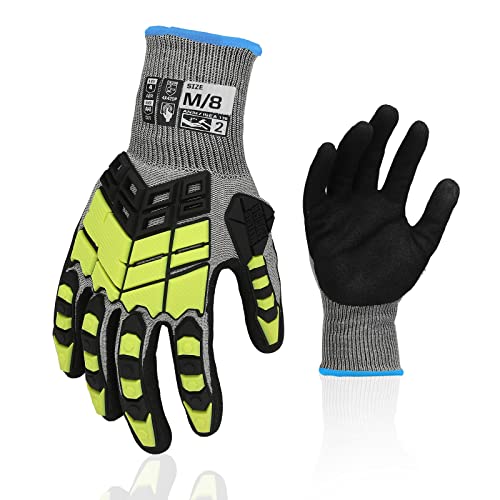 Safety Work Gloves,Impact Gloves for Men Women,Cut Resistant Non-Slip Heavy Duty Gloves with Nitrile Grip,Touch Screen Glove with Impact Protection for Gardening Mechanic Construction, Medium - color: Yellow, size: Medium