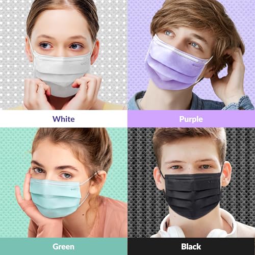 Medtecs Kids Face Mask Disposable - 2 Sizes Option (Child/Youth) 50 PCs - Comfy 3-Ply Breathable Children Masks, The Better Choice - Youth | Green - color: 07. Green, size: Youth - 50 PC