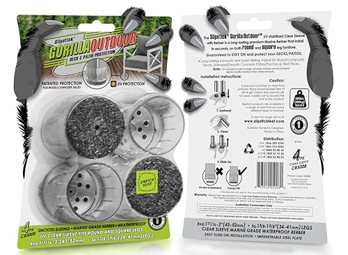 Slipstick GorillaOutdoor Berber Furniture Feet Pads with Clear Sleeve Sock (4 Pack) Outdoor Furniture Sliders for Round & Square Legs, XL - size: Universal XL