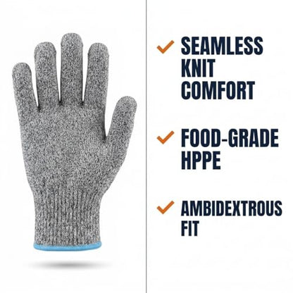Premium Level 9 Cut Resistant Gloves for Food Prep, Butcher, Fish Cleaning, Meat Cutting, Mandoline - size: Large