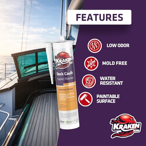 Kraken Bond Black Marine Sealant 5200 - (12x9.8 Fl. Oz) Fast Dry UV Resistant Marine Grade Caulk, Low Odor, Paintable, Waterproof for Boat Maintenance and All Weather Conditions, 12 Pack - size: 12 Pack